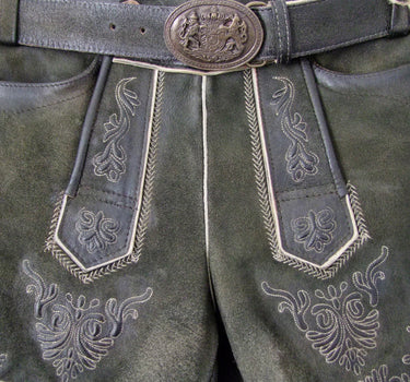 MADDOX Kurze Lederhose "Ammersee" mit Gürtel | Antik Smoke