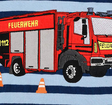 BONDI T-Shirt "Feuerwehrauto" für Jungen 33122 | Blau geringelt