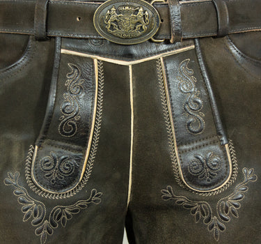 Maddox Kurze Lederhose Herbert mit Gürtel - Antik Reut