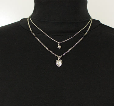 LUISIA Doppelhalskette mit Edelweiß, Herz und Kristallen von Swarovski - Silber