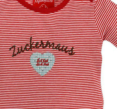 BONDI Langarm Baby Body "Zuckermaus" mit Herz 86362 - Rot Weiß Geringelt - Trachtenmode Mädchen