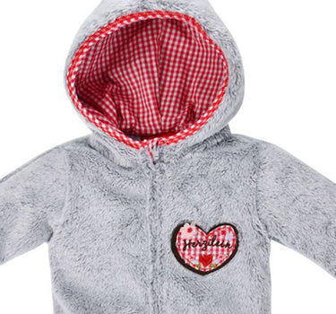 BONDI Kuscheliger Baby Fleece-Overall "Herzilein" 86566 - Grau Rot | Strampler Wintermode Mädchen