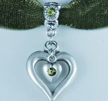LUISIA® Samt Kropfband "Heart in Heart" | Olivgrün
