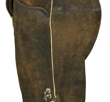 Maddox Kurze Damen Lederhose Gretel mit Hosenträgern - Dunkelbraun Antik Nuss Beige