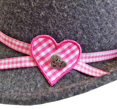 Isar-Trachten Kinder Trachtenhut mit Herz 60105 | Anthrazit Rosa