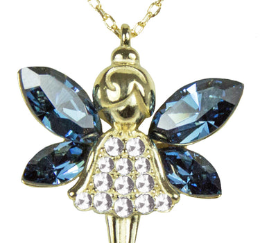 LUISIA Filigrane Goldene Damen Halskette mit Elfen-Anhänger Blau - 925 Silber Schmuck mit Zirkonia