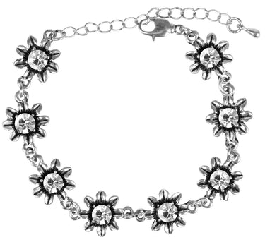 Silbernes Strass Armband mit Blüten - Kristall