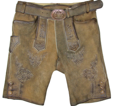 MADDOX Kurze Lederhose "Ammersee" mit Gürtel | Antik Sand