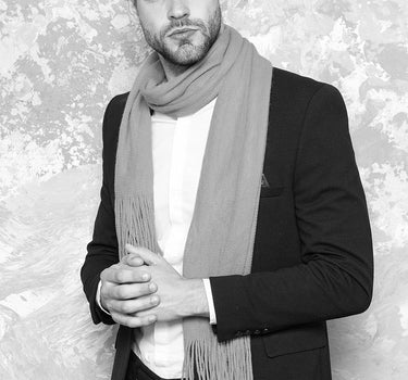 Fransen Schal Stola mit Kaschmir uni - Hellgrau