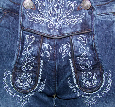 Lekra Damen Jeans Bea Kniebundhose in Lederhosen Optik - Blau