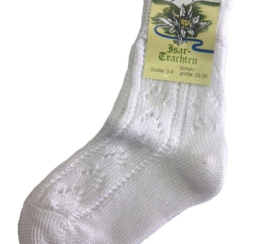 Isar-Trachten Kurze Kinder Strümpfe Ajourmuster 11041 | Weiß
