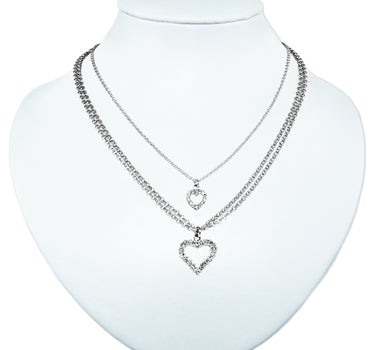 LUISIA Doppel Halskette mit Herzanhängern und Kristallen von Swarovski - Silber