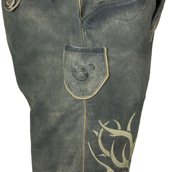 MADDOX Kurze Herren Lederhose "Wotan" mit Gürtel | Raspato Stein Grau