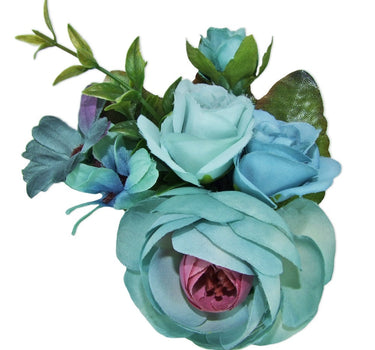 Anstecknadel mit bunten Blumen - Blau