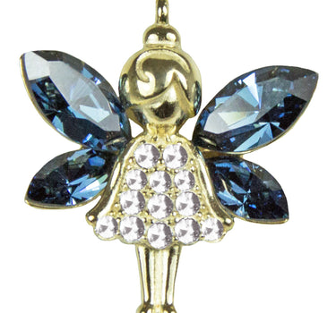 LUISIA Filigrane Goldene Damen Halskette mit Elfen-Anhänger Blau - 925 Silber Schmuck mit Zirkonia