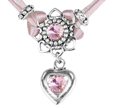 LUISIA® Halskette Chiara mit Herzblüte, Strassherz und Kristallen von Swarovski® - Altrosa