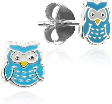 LUISIA® Ohrstecker Eule - 925 Sterling Silber Hellblau