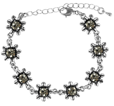 Silbernes Strass Armband mit Blüten - Black Diamond