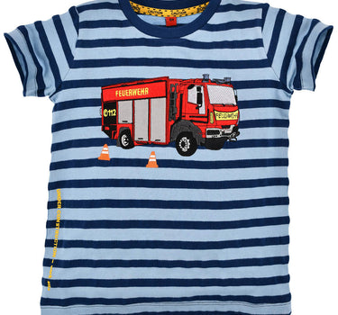 BONDI T-Shirt "Feuerwehrauto" für Jungen 33122 | Blau geringelt