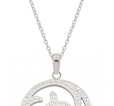 LUISIA Edelstahl Halskette 50+5 cm Silber mit Anhänger | Welle mit Zirkonia