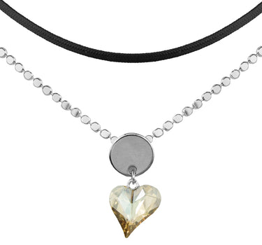LUISIA Doppelte Halskette mit Kristallen von Swarovski - Herz und schwarzem Band