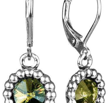 Ohrringe Aurelia mit rundem Anhänger und Kristallen von Swarovski® - Olivgrün