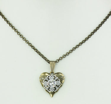 LUISIA Halskette Paula mit Herzanhänger und Kristall von Swarovski - Altgold