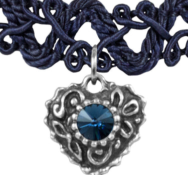 LUISIA Spitzen Kropfband "Malina" mit Herzanhänger | Dunkelblau