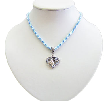 LUISIA Kordelhalskette Svea mit Herzanhänger und Glückskäfer - Hellblau