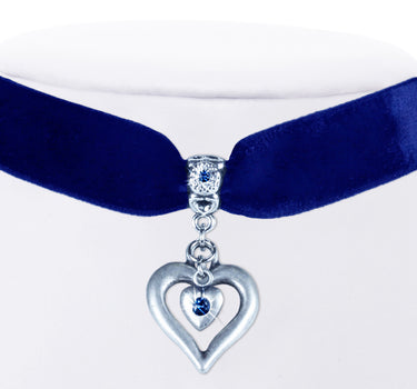LUISIA® Samt Kropfband "Heart in Heart" | Dunkelblau
