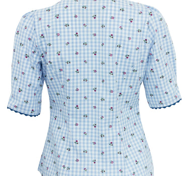 Pierre Marcel Damen Blümchen Trachtenbluse Amelie mit Stehkragen - Blau