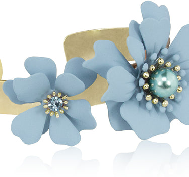 LUISIA Armreif Armspange Nelia mit Blumen - 16 Karat vergoldet Hellblau