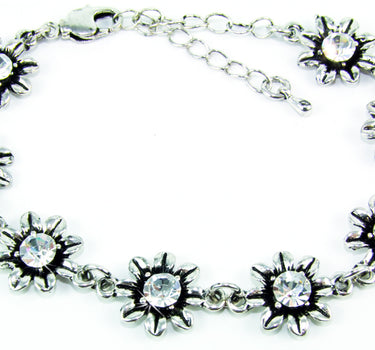 Silbernes Strass Armband mit Blüten - Kristall