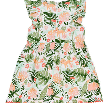 BONDI Baby Mädchen Kleid "Jungle" 86605 - Weiß / Apricot / Grün | Sommerkleid