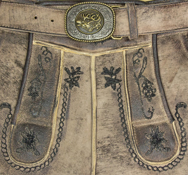 MADDOX Kurze Trachten Lederhose "Horb" mit Gürtel | Natur Vegetabil