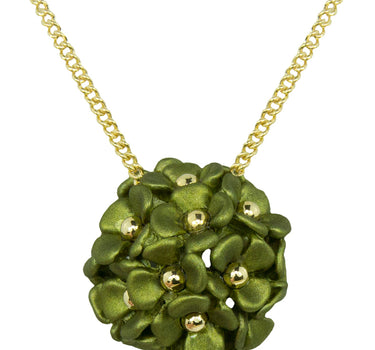 LUISIA® Halskette Mia mit Blüten Kugel - 16 Karat vergoldet Olivgrün