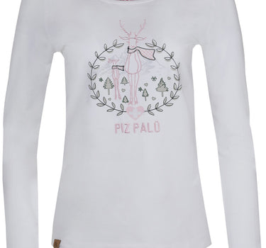 Piz Palü Damen Langarmshirt "Gerach" mit  Hirsch Stickerei  | 010025 - Weiß