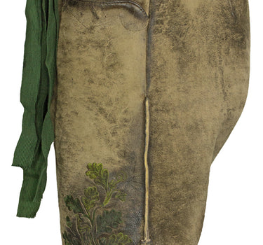 MADDOX Kurze Herren Lederhose "Amsel" mit Gürtel | Speckig Natur Grün