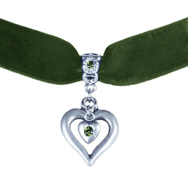 LUISIA® Samt Kropfband "Heart in Heart" | Olivgrün