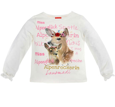 BONDI Mädchen Langarm Shirt "Miss Alpenglück" Bambi 26070 - Weiß
