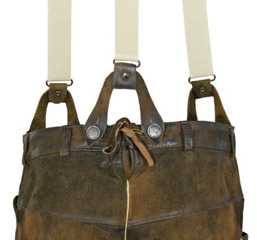 Maddox Kurze Damen Lederhose Gretel mit Hosenträgern - Dunkelbraun Antik Nuss Beige