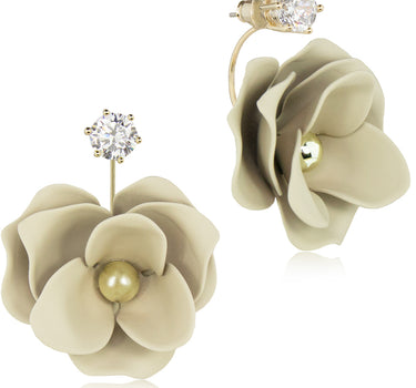 LUISIA® Front Back Ohrringe Jarla mit Blumen - 16 Karat vergoldet Sand