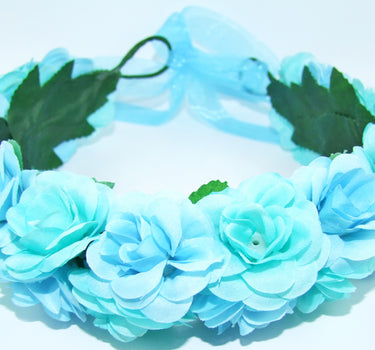 Blumenkranz zum binden mit Rosen - Hellblau Türkis