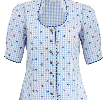 Pierre Marcel Damen Blümchen Trachtenbluse Amelie mit Stehkragen - Blau
