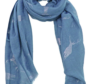Trachten Halstuch Schal Uni mit Glitter Hirsch - Jeansblau
