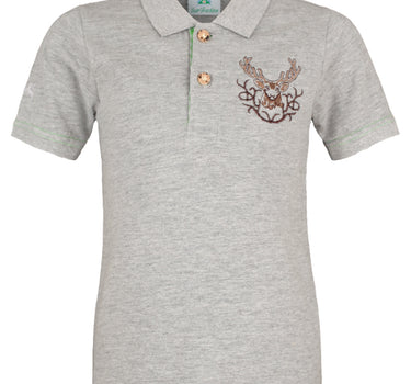 Isar-Trachten Kinder Poloshirt "Benjamin" mit Hirschstickerei | Grau
