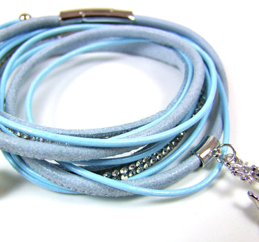 Wickelarmband mit Strass und Hirsch - Hellblau