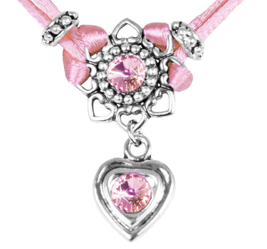 LUISIA® Halskette Chiara mit Herzblüte, Strassherz und Kristallen von Swarovski® - Rosa