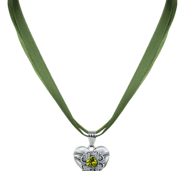 LUISIA Halskette Paula mit Herzanhänger und Kristall von Swarovski - Grün