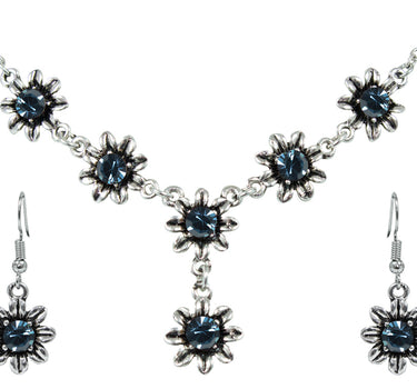 Blumen Collier mit Ohrhängern - Ozeanblau